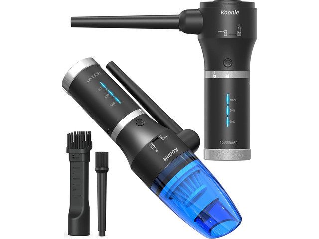 Koonie Compressed Air Duster,Koonie 15000mAh Cordless Air Duster & Vacuum 2 in 1 Powerful 77000RPM/11000PA 2 Speeds Electric Air Duster with...
