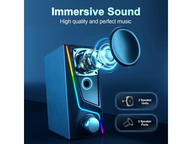 Nylavee Computer Speakers, PC Speakers with 6 Lighting Modes, USB Powered Computer Speakers for Desktop PC with 2 Bass-Boost Ports, 2 Speaker...