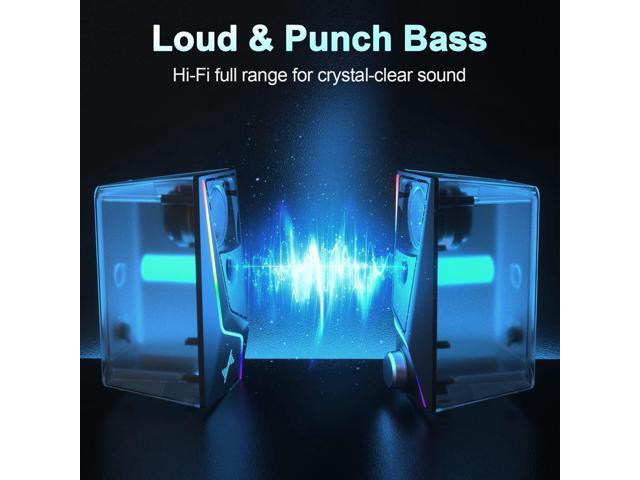 Nylavee Computer Speakers, PC Speakers with 6 Lighting Modes, USB Powered Computer Speakers for Desktop PC with 2 Bass-Boost Ports, 2 Speaker...
