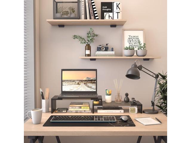 WESTREE Dual Monitor Stand Riser - 2 Shelf Computer Monitor Stand with Adjustable Length and Angle, Monitor Stands for 2 Monitors, Desktop...