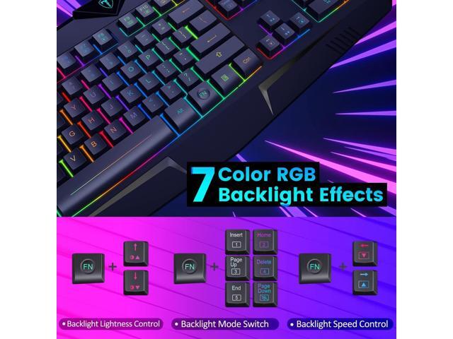 Gaming Keyboard, Full Size RGB Backlit Quiet Computer Keyboard, Wrist Rest, Silent Keys, Multimedia Keys, Anti-ghosting, Waterproof Light Up USB...