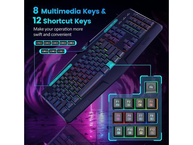 Gaming Keyboard, Full Size RGB Backlit Quiet Computer Keyboard, Wrist Rest, Silent Keys, Multimedia Keys, Anti-ghosting, Waterproof Light Up USB...