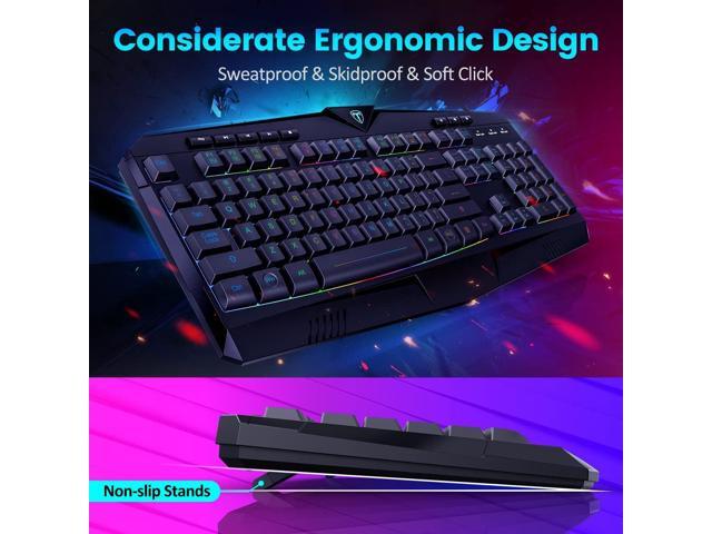 Gaming Keyboard, Full Size RGB Backlit Quiet Computer Keyboard, Wrist Rest, Silent Keys, Multimedia Keys, Anti-ghosting, Waterproof Light Up USB...