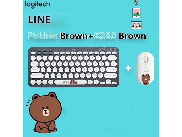 Logitech K380 LINEFRIENDS Version Black Bluetooth Wireless Mini Keyboard and PEBBLE Brown Bluetooth Mouse Thin & Light 1000DPI High Precision.