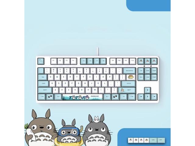 Langtu Ergonomic Design F87 Compact Layout 87Keys Mechanical Gaming Keyboard with White Backlit, PBT Keycaps, Hot-swappable( Totoro-White Base)