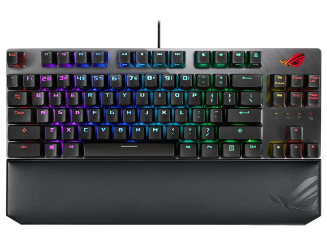 ASUS ROG Strix Scope TKL Deluxe wired mechanical RGB gaming keyboard for FPS games, Cherry MX switches, aluminum frame, ergonomic wrist rest, and.
