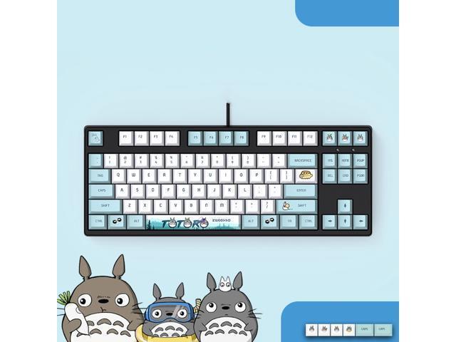 Langtu Ergonomic Design F87 Compact Layout 87Keys Mechanical Gaming Keyboard with White Backlit, PBT Keycaps, Hot-swappable( Totoro-Black.