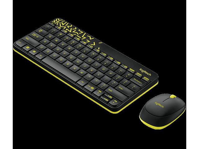 Logitech RF Wireless Keyboard and Mouse Combo MK240 NANO Receiver 12 Function Keys 2.4GHz 1000DPI Both Hands Spill-resitant - Black/Yellow