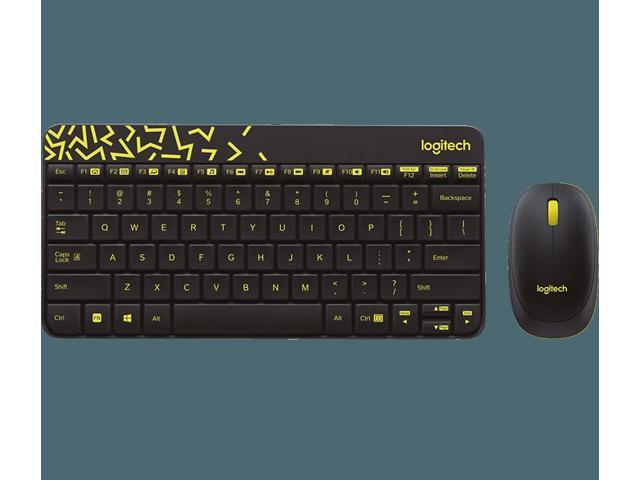 Logitech RF Wireless Keyboard and Mouse Combo MK240 NANO Receiver 12 Function Keys 2.4GHz 1000DPI Both Hands Spill-resitant - Black/Yellow