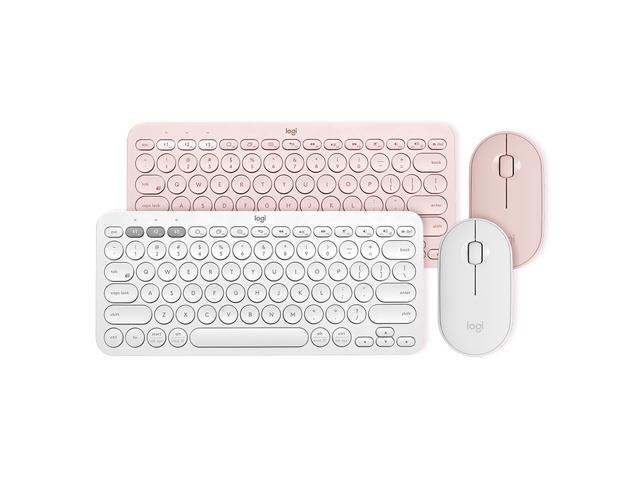 Logitech K380 920-007559 Pink Bluetooth Wireless Mini Keyboard and PEBBLE Bluetooth Mouse Thin & Light 1000DPI High Precision Optical Tracking.