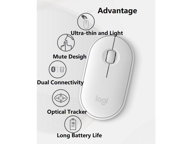 Logitech K380 920-007559 White Bluetooth Wireless Mini Keyboard and PEBBLE Bluetooth Mouse Thin & Light 1000DPI High Precision Optical Tracking...