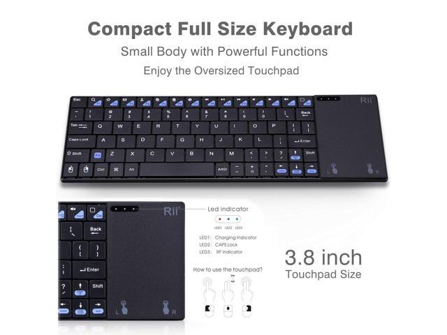 Rii K12+ Mini Wireless Keyboard with Large Touchpad Mouse & Qwerty Keypad, Stainless Steel Portable Wireless Keyboard with USB Receiver for...