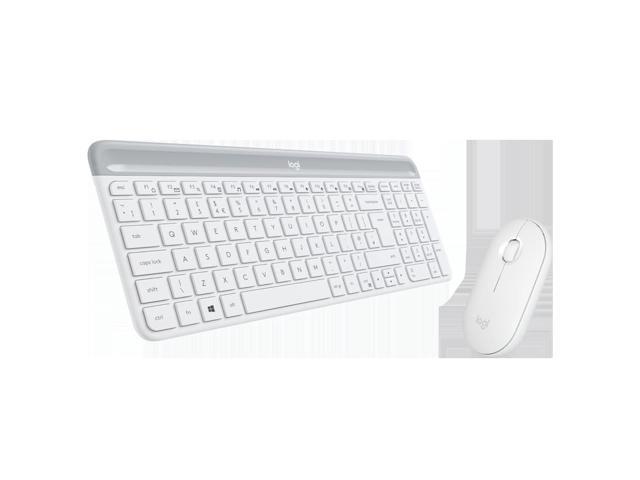 Logitech MK470 2.4 GHz Wireless Silent Keyboard and Mouse Combo, Pebble Edge Shape Design - White