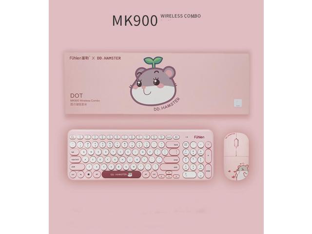 Fuhlen X DD. Hamster Limited Version MK900 2.4 GHZ Wireless Connectivity, Round Keycaps Keyboard and 3 Files DPI Adjustable Mouse Combo-Pink