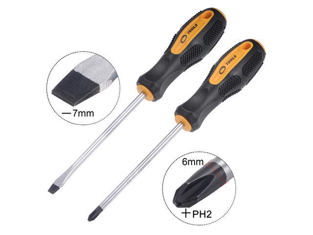 #2 Phillips / 7mm Slotted Magnetic Screwdriver Set, 5' S2 Steel Round Shaft Non-Slip Black+Yellow Handle