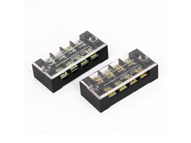 600V 25A Dual Rows 4 Positions 8 Screw Terminal Barrier Block Strip w Cover 2pcs