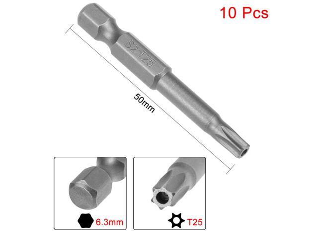 10pcs 50mm 1/4 Inch Hex Shank T25 Magnetic Torx Head Security Driver Bits S2
