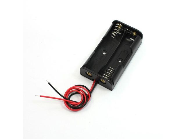 Unique Bargains 8.7' Wire Leads Black 2 x 1.5V AA Battery Batteries Holder Case