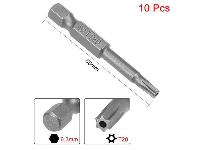 10pcs 50mm 1/4'' Hex Shank T20 Magnetic Torx Head Security Driver Bits S2