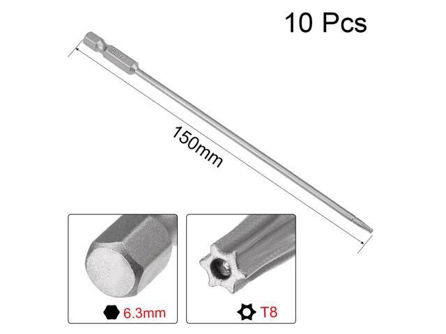 10 Pcs 1/4' Hex Shank T8 Magnetic Security Torx Screwdriver Bits 150mm Length