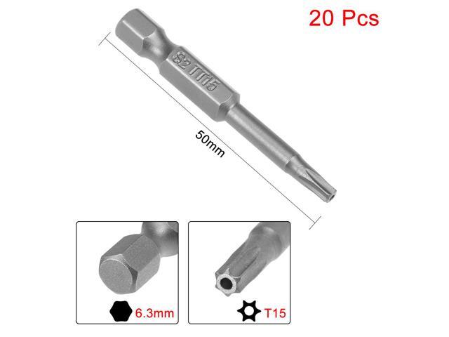 20pcs 50mm 1/4' Hex Shank T15 Magnetic Torx Head Security Screwdriver Bits S2
