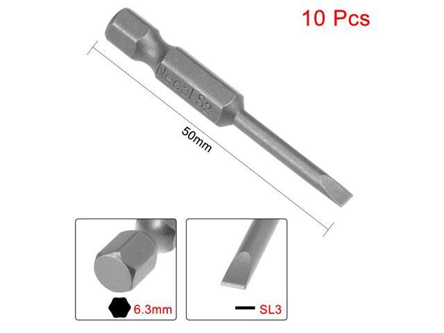 10pcs 50mm 1/4' Hex Shank SL3 Magnetic Slotted Head Screwdriver Bits S2