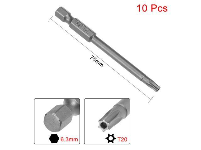 10pcs 75mm 1/4' Hex Shank T20 Magnetic Torx Head Security Screwdriver Bits S2