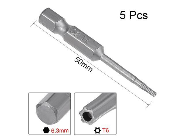 5 Pcs 1/4' Hex Shank T6 Magnetic Security Torx Screwdriver Bits 50mm Length