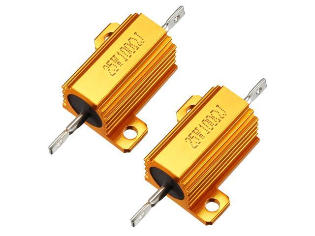 Unique Bargains 25W 100 Ohm Aluminium Housing Chassis Mount Wirewound Power Resistors Gold 2pcs
