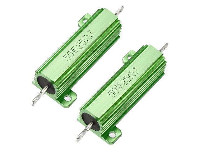 Unique Bargains 50W 25 Ohm Aluminium Housing Chassis Mount Wirewound Power Resistor Green 2pcs
