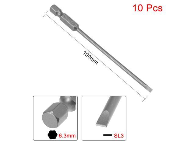 10pcs 100mm 1/4' Hex Shank SL3 Magnetic Slotted Head Screwdriver Bits S2