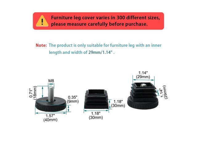 Leveling Feet 30 x 30mm Square Tube Inserts Furniture Adjuster with Nuts 10 Sets