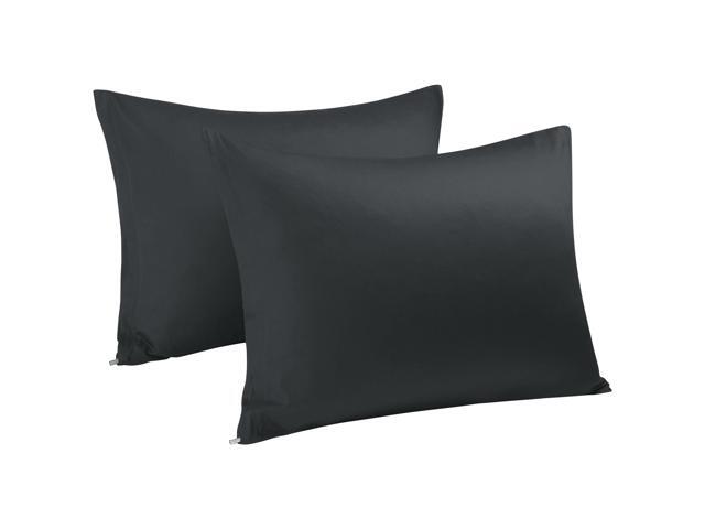 Zippered Standard Pillow Cases Pillowcases Covers Protectors, Egyptian Cotton 300 Thread Count, Pack of 2, King(20'x36') Black
