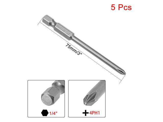 5Pcs 1/4-Inch Hex Shank 75mm Length Phillips 4PH1 Magnetic Screw Driver S2 Screwdriver Bits