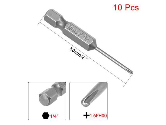 10Pcs 1/4-Inch Hex Shank 50mm Length Phillips 1.6PH00 Magnetic Screw Driver S2 Screwdriver Bits