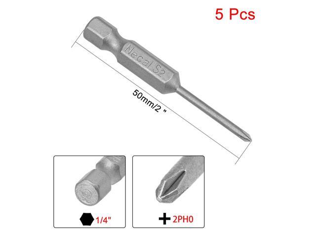 5Pcs 1/4-Inch Hex Shank 50mm Length Phillips 2PH0 Magnetic Screw Driver S2 Screwdriver Bits