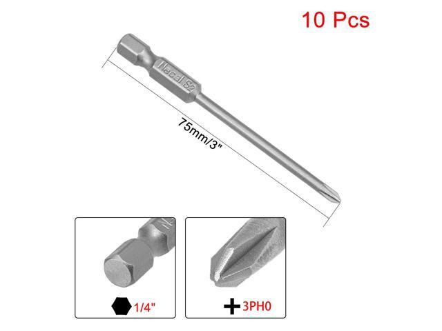 10Pcs 1/4-Inch Hex Shank 75mm Length Phillips 3PH0 Magnetic Screw Driver S2 Screwdriver Bits