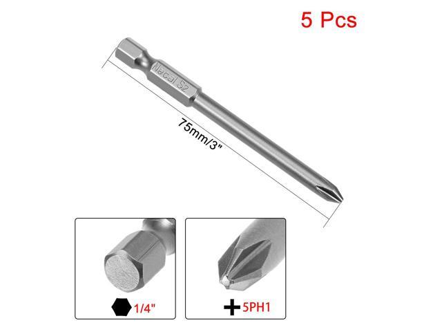 5Pcs 1/4-Inch Hex Shank 75mm Length Phillips 5PH1 Magnetic Screw Driver S2 Screwdriver Bits