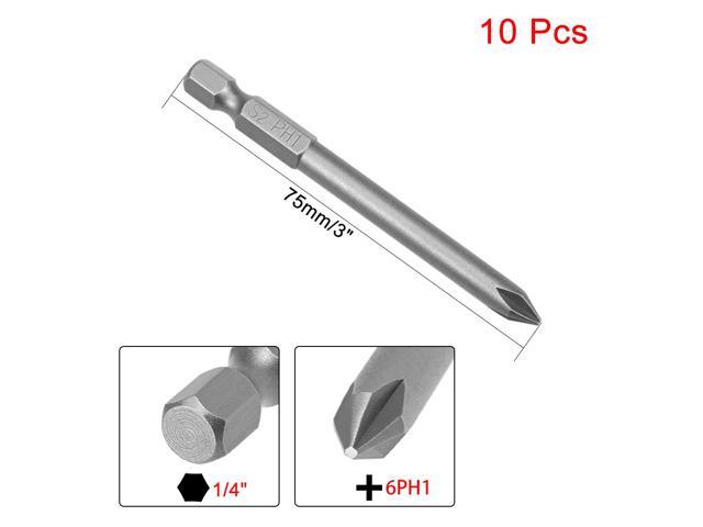 10Pcs 1/4-Inch Hex Shank 75mm Length Phillips 6PH1 Magnetic Screw Driver S2 Screwdriver Bits