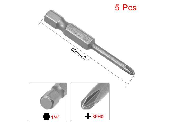 5Pcs 1/4-Inch Hex Shank 50mm Length Phillips 3PH0 Magnetic Screw Driver S2 Screwdriver Bits