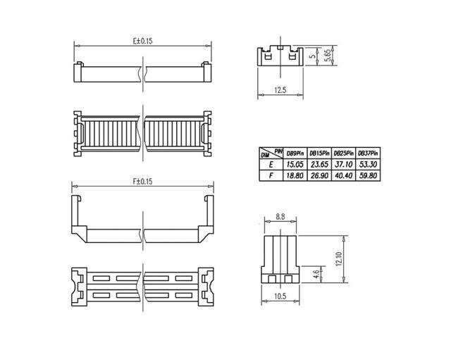 IDC D-Sub Ribbon Cable Connector 37-pin 2-row Male Plug IDC Crimp Port Terminal Breakout for Flat Ribbon Cable Pack of 5