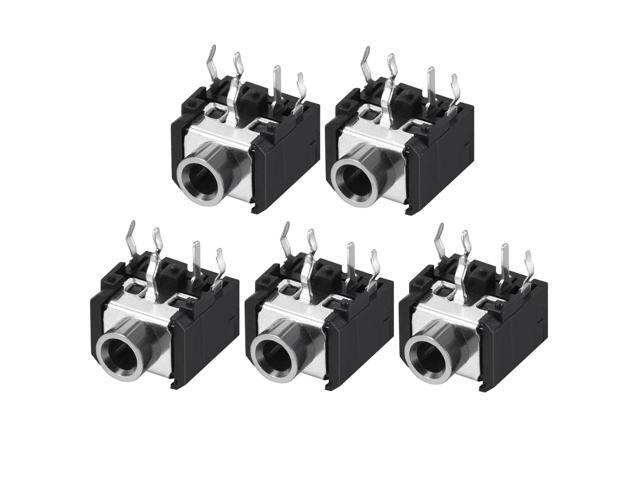 PCB Mount 3.5mm 6 Pin Socket Headphone Stereo Jack Audio Video Connector PJ306 Black 5Pcs