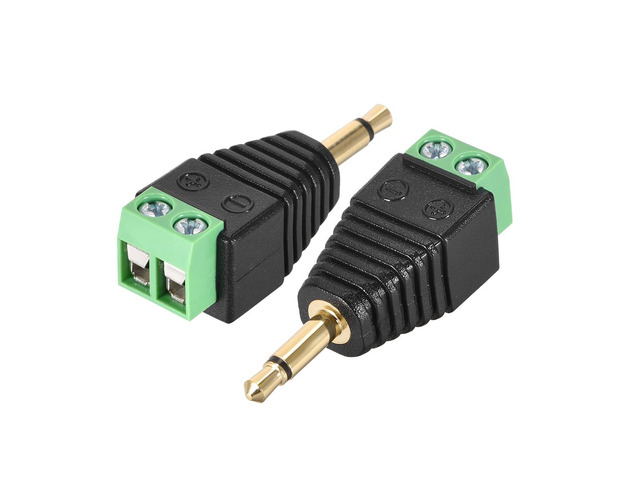 3.5mm 2 Pole Male to AV 2 Screw Terminal Stereo Audio Video Connector Adapter for CCTV Security Camera System 2pcs