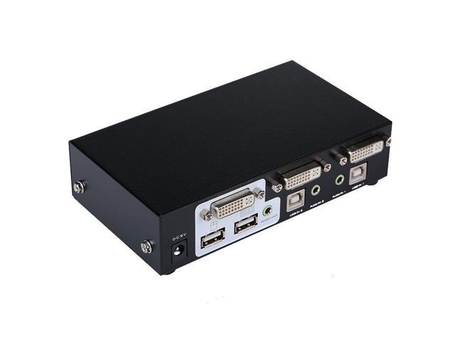 2 Port KVM Switch DVI with Audio Auto Hotkey Switcher USB Mouse & Keyboard PC Host Selector KVMA DVI-I DVI-D 2102DL