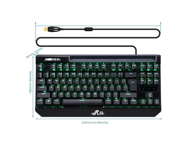 K63C Mechanical Gaming Keyboard, 87keys Anti-ghosting PC gaming keyboard, Blue switch with 3 Macro Keys (Green-Backlit, 87Keys)