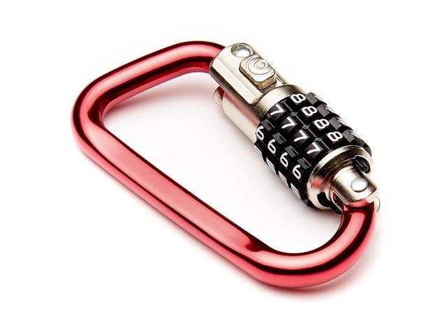 EyezOff 3.5' Carabiner Aluminum Multi Purpose Lock 4-Dial Combination D-Shape (Red)