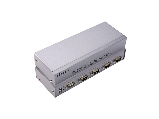 RS232 Splitter, DTECH 4 Port Serial Expansion Box 1x4 COM Port Expander with Power Adapter for Sharing PCs and Capture Data