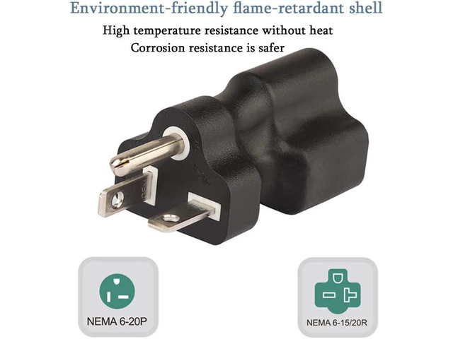 6-20P to 6-15R & 6-20R Power Converter Travel Plug Adapter, Nema 6-20P Male to Nema 6-1...
