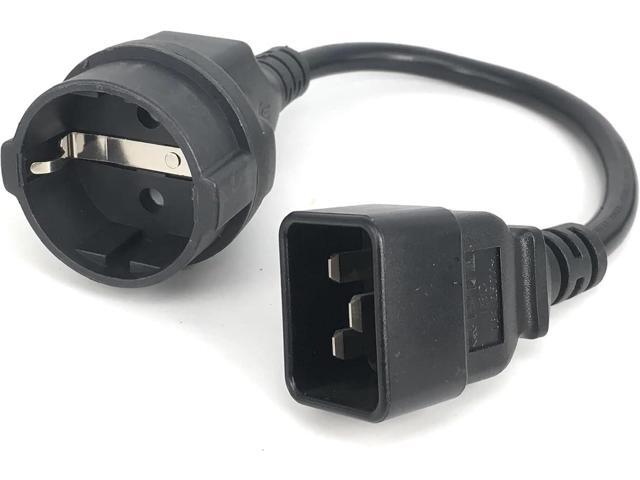 IEC C20 to Schuko Short Power Cord 1 Foot,IEC320 C20 to European CEE7 Schuko female socket Short Power Cable,16AWG,1ft/30cm