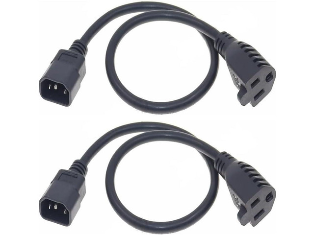 [2-PACK] C14 to 5-15R Short Power Cord Plug, IEC320 C14 to US Standard 3 Prong NEMA 5-1...